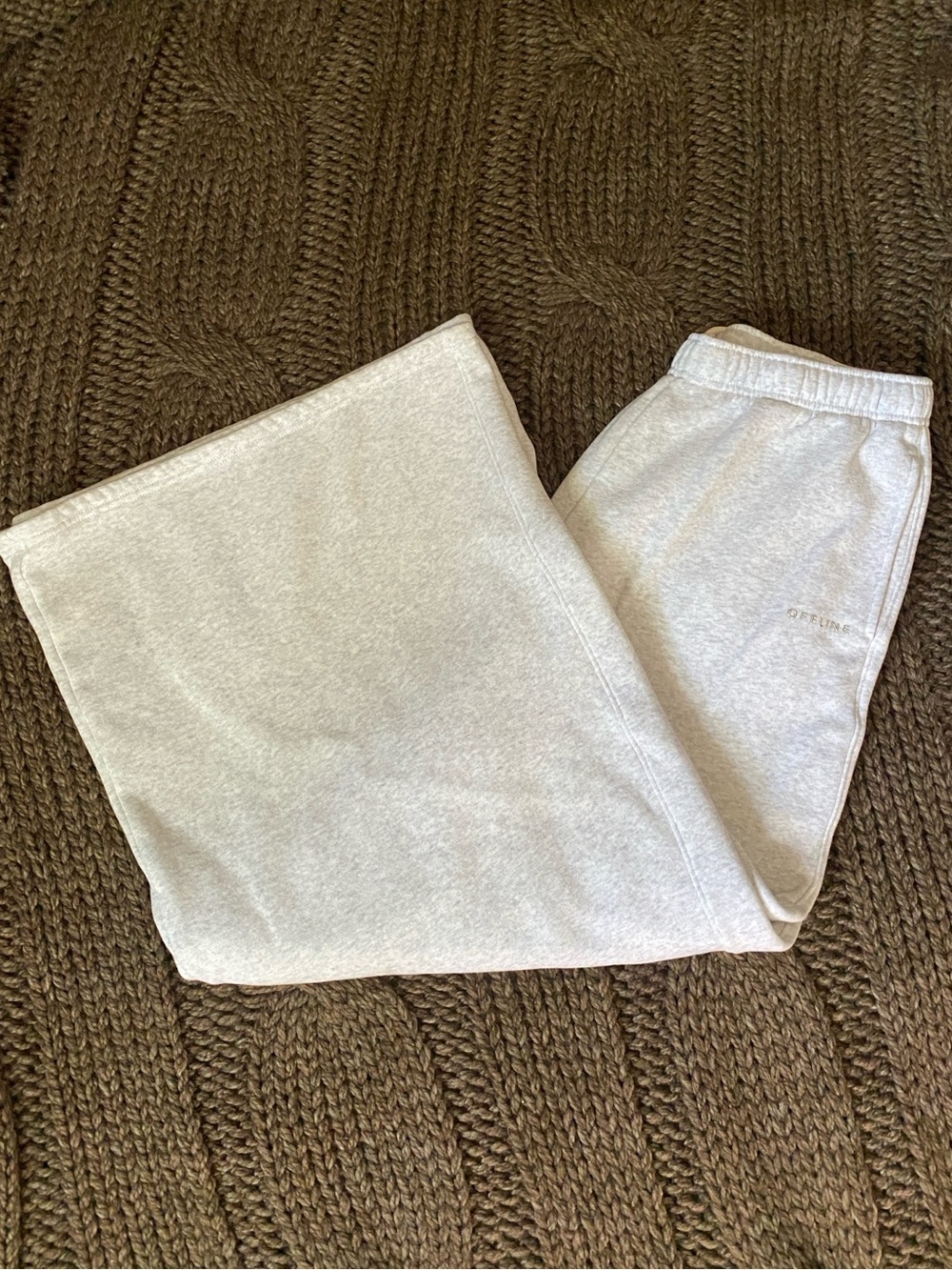 aerie Women's Wide Leg Offline Sweatpants in Light Heather Gray Large Short